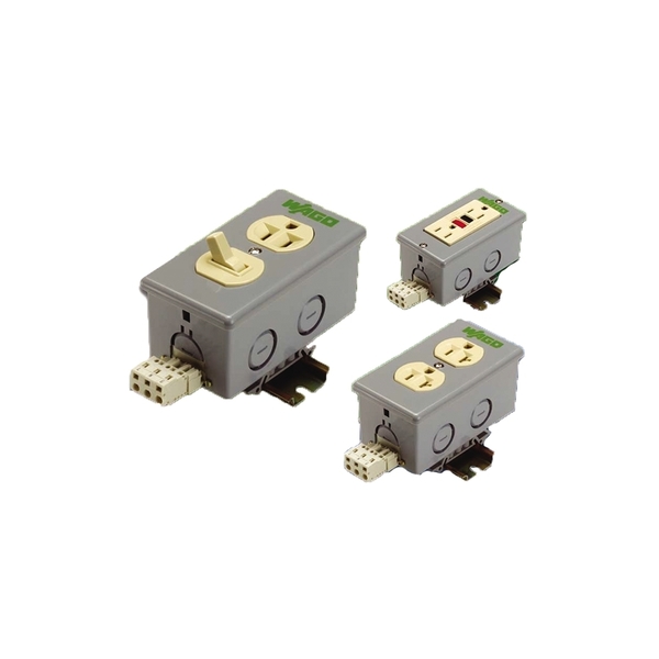 Wago OUTLET BOX DUPLEX 120V/15A, PREWIRED 28-12AWG EXTERNAL CON, DIN MOUNT 415885